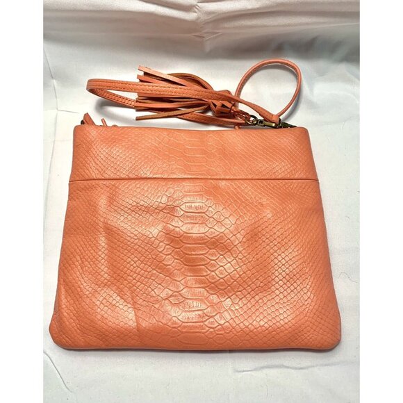 THE SAK Coral Pink Leather Snake Print Messenger Shoulder Bag Magnetic Closure - Picture 5 of 12